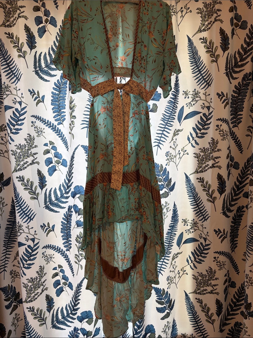 Floral High-Low Dress in Teal with Open Back